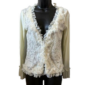 Cream Open Front Lace Knit Cardigan size medium